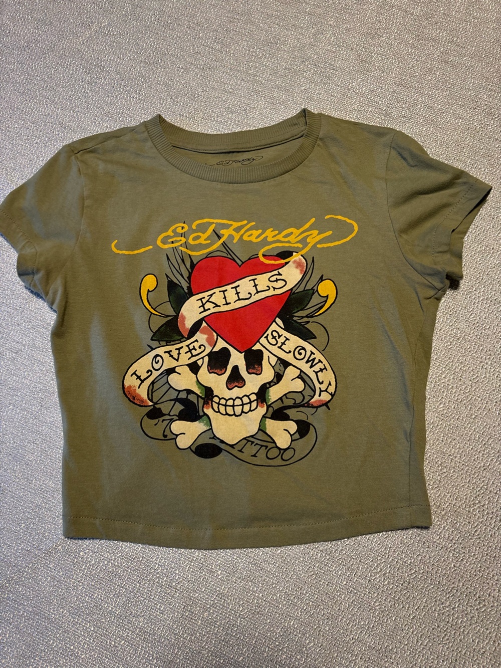 Y2K Ed Hardy Cropped Graphic Tee Sz S